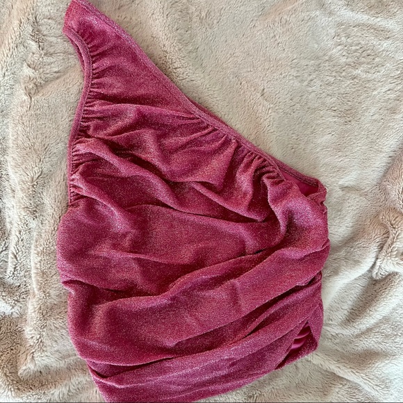 Shein Glitter One Shoulder Ruched Top NIP - Picture 4 of 8